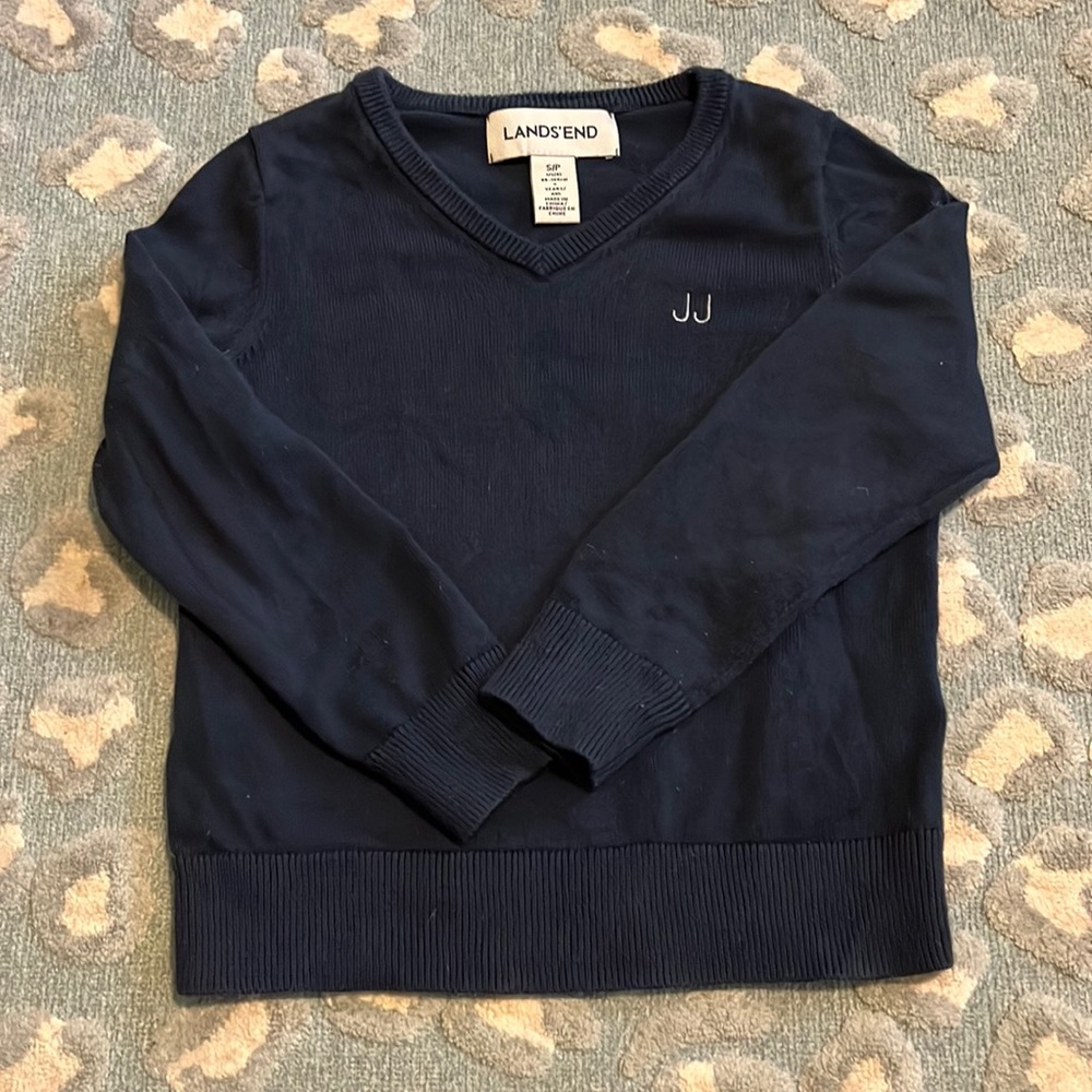 Lands End monogrammed personalized navy blue sweater JJ size 4